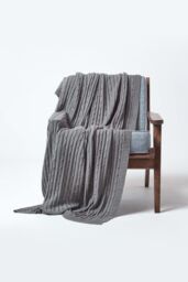 Homescapes Cotton Cable Knit Throw Soft & Cosy Vintage Blanket in Grey - Size: 130 cm x 170 cm - thumbnail 2