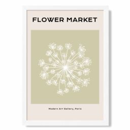 ARTZE Green & Beige Dandelion Flower Market Simplicity Framed Print SIZE: A2 with White Frame - Size: A4 - thumbnail 1