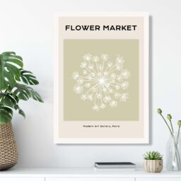 ARTZE Green & Beige Dandelion Flower Market Simplicity Framed Print SIZE: A2 with White Frame - Size: A4 - thumbnail 2
