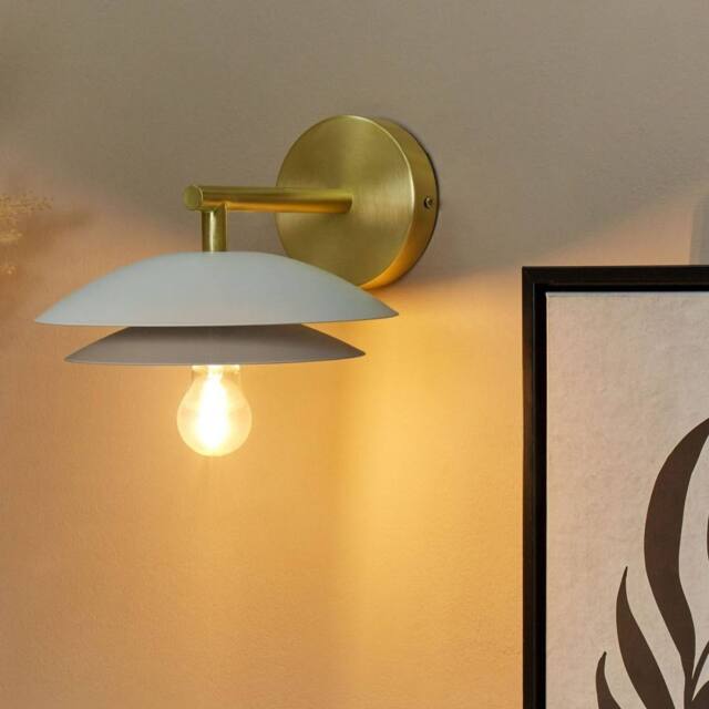 Wyld and Coco Luxe Wall Lamp White Gold Steel Double Open Cone Shade - image 1
