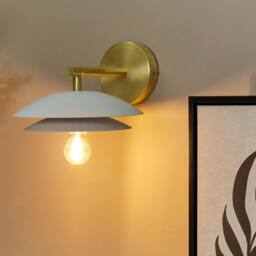 Wyld and Coco Luxe Wall Lamp White Gold Steel Double Open Cone Shade - thumbnail 1