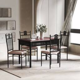 Costway 5 Pieces Dining Table Chairs Set for 4 Person in Dark Brown - thumbnail 4