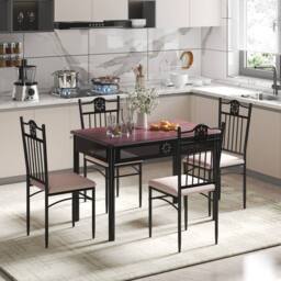 Costway 5 Pieces Dining Table Chairs Set for 4 Person in Dark Brown - thumbnail 3