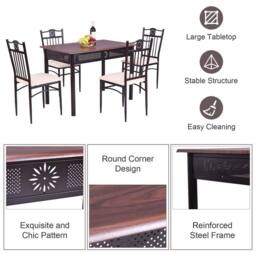 Costway 5 Pieces Dining Table Chairs Set for 4 Person in Dark Brown - thumbnail 6
