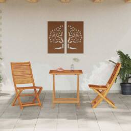 Berkfield Home 3-Piece Folding Bistro Set - Solid Acacia Wood in Brown - thumbnail 4