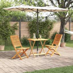 Berkfield Home 3-Piece Folding Bistro Set - Solid Acacia Wood in Brown - thumbnail 2