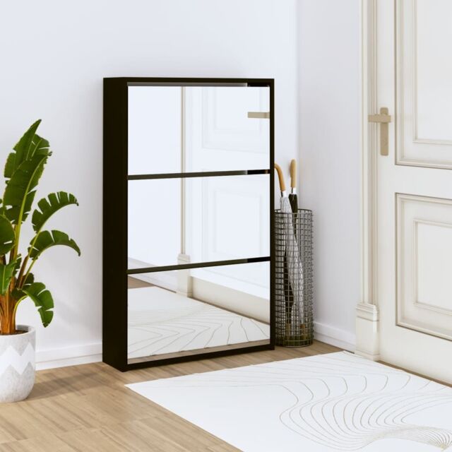 Berkfield Home Shoe Cabinet with Mirror 3-Layer Black 63x17x102.5 cm - image 1
