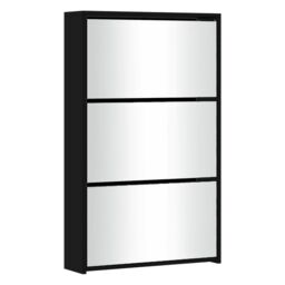 Berkfield Home Shoe Cabinet with Mirror 3-Layer Black 63x17x102.5 cm - thumbnail 3