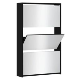 Berkfield Home Shoe Cabinet with Mirror 3-Layer Black 63x17x102.5 cm - thumbnail 2
