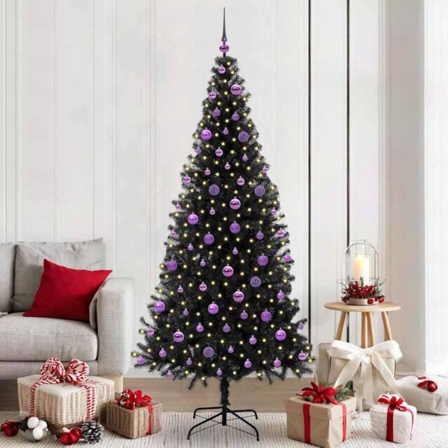 Berkfield Home Christmas Tree with 300 LEDs with Stand Black 210 cm PVC - image 1