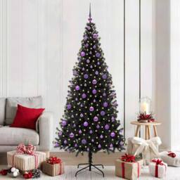 Berkfield Home Christmas Tree with 300 LEDs with Stand Black 210 cm PVC