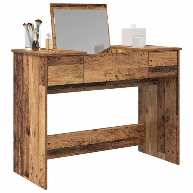 Berkfield Home Traditional Dressing Table with Mirror Old Wood 100x45x76 cm in Brown - Size: 100 x 45 x 76 cm - image 1