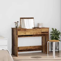 Berkfield Home Traditional Dressing Table with Mirror Old Wood 100x45x76 cm in Brown - Size: 100 x 45 x 76 cm - thumbnail 2