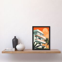 Artery8 Tropical Apartment at Sunset Palm Trees Modern Framed Art Print in Orange - Size: A4 - thumbnail 4