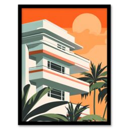 Artery8 Tropical Apartment at Sunset Palm Trees Modern Framed Art Print in Orange - Size: A4 - thumbnail 1