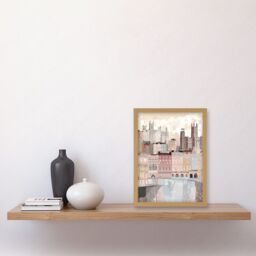 Artery8 Bath Georgian Architecture Pastel Colour Cityscape Artwork Framed Wall Art Print A4 in Light Oak - thumbnail 2