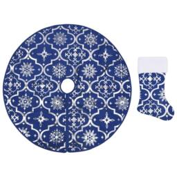 Berkfield Home Luxury Christmas Tree Skirt with Sock Blue 90 cm Fabric