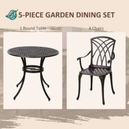 OUTSUNNY 5 PCs Coffee Table Chairs Outdoor Garden Furniture Set with Hole in Brown - thumbnail 4