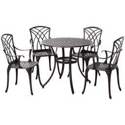 OUTSUNNY 5 PCs Coffee Table Chairs Outdoor Garden Furniture Set with Hole in Brown - thumbnail 2