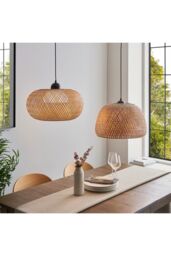 Netlighting Bali Single Pendant Ceiling Lamp Natural Bamboo White Matt Black - thumbnail 4