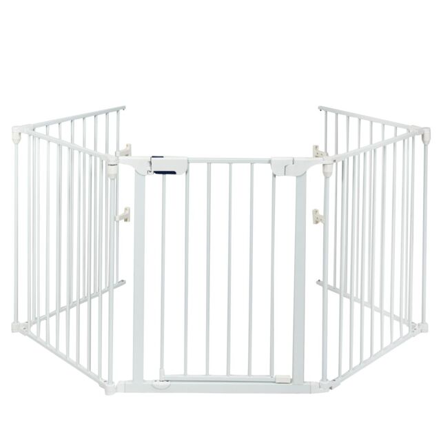 Costway 5 Panel Fireplace Fence Baby Pet Safety Gate Playpen Adjustable Room Divider in White - image 1