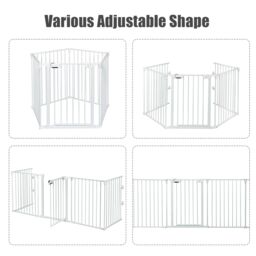 Costway 5 Panel Fireplace Fence Baby Pet Safety Gate Playpen Adjustable Room Divider in White - thumbnail 5