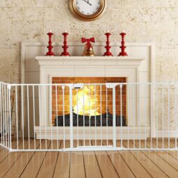 Costway 5 Panel Fireplace Fence Baby Pet Safety Gate Playpen Adjustable Room Divider in White - thumbnail 4
