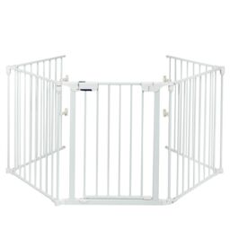 Costway 5 Panel Fireplace Fence Baby Pet Safety Gate Playpen Adjustable Room Divider in White