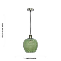First Choice Lighting Set of 2 Leah - Green Ripple Glass with Antique Brass Pendant Fittings - thumbnail 6