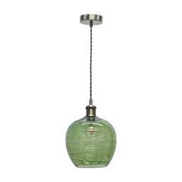 First Choice Lighting Set of 2 Leah - Green Ripple Glass with Antique Brass Pendant Fittings - thumbnail 2