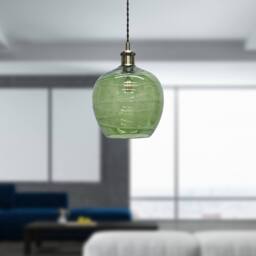 First Choice Lighting Set of 2 Leah - Green Ripple Glass with Antique Brass Pendant Fittings - thumbnail 4