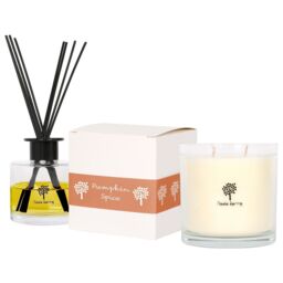 Nicola Spring 400g Soy Wax Scented Candle & Reed Diffuser Set - Pumpkin Spice in Clear - thumbnail 1