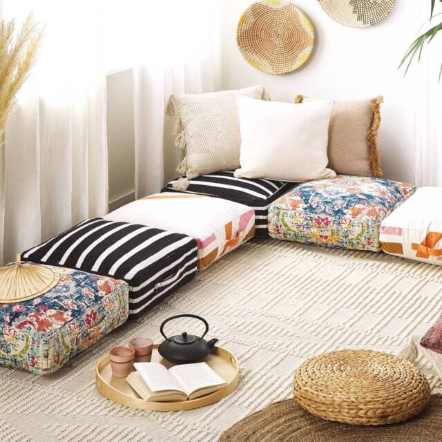 Wyld and Coco Floor Cushion Multicolour Cotton 50 x 50 cm Abstract Pattern - image 1