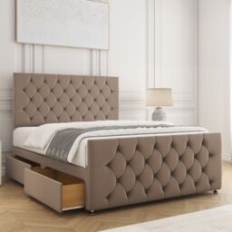"BSSPOKE Maya Velvet Divan Bed 24""Headboard & 2Drawers Same Side No Mattress in Bronze - Size: Small Double" - thumbnail 2