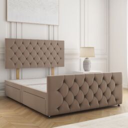 "BSSPOKE Maya Velvet Divan Bed 24""Headboard & 2Drawers Same Side No Mattress in Bronze - Size: Small Double"