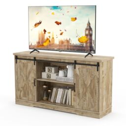 Gymax 150cm Media Entertainment Center TV Stand Cabinet for 65 Inch TVs in Light Oak - thumbnail 1