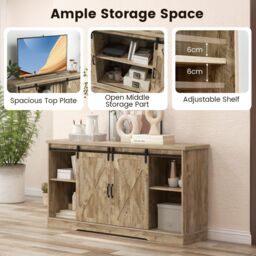 Gymax 150cm Media Entertainment Center TV Stand Cabinet for 65 Inch TVs in Light Oak - thumbnail 5