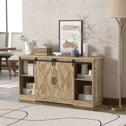 Gymax 150cm Media Entertainment Center TV Stand Cabinet for 65 Inch TVs in Light Oak - thumbnail 4