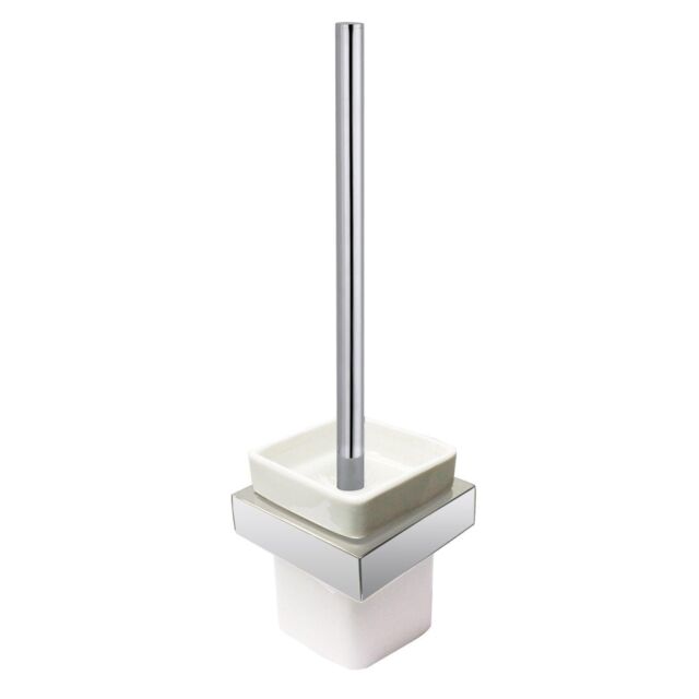 Nes Home Modern Square Brass Toilet Brush & Holder - Chrome in Silver - image 1