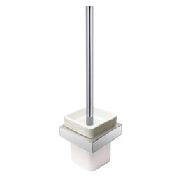 Nes Home Modern Square Brass Toilet Brush & Holder - Chrome in Silver - thumbnail 1
