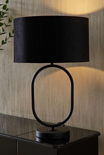 ValueLights Antonia Black Velvet Drum Lamp Shade Matte Black Oval Table Lamp - image 1
