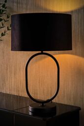 ValueLights Antonia Black Velvet Drum Lamp Shade Matte Black Oval Table Lamp - thumbnail 2