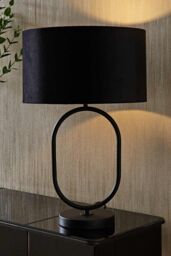 ValueLights Antonia Black Velvet Drum Lamp Shade Matte Black Oval Table Lamp - thumbnail 1