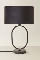 ValueLights Antonia Black Velvet Drum Lamp Shade Matte Black Oval Table Lamp - thumbnail 3