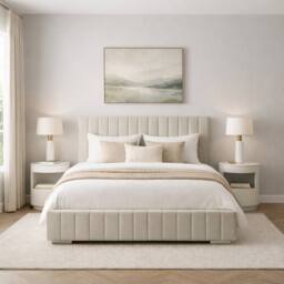 Desire Deco Plush Velvet Platinum Upholstered Bed Frame, All Sizes in Light Beige - Size: Small Double - thumbnail 2