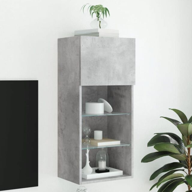 Berkfield Home TV Cabinet with LED Lights Concrete Grey 40.5x30x90 cm - image 1
