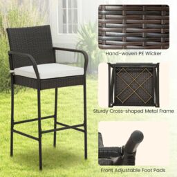 Gymax Set of 4 Patio Wicker Barstools Outdoor Armchairs With Soft Cushions in Dark Brown - Size: 4 Pack - thumbnail 4