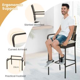 Gymax Set of 4 Patio Wicker Barstools Outdoor Armchairs With Soft Cushions in Dark Brown - Size: 4 Pack - thumbnail 3