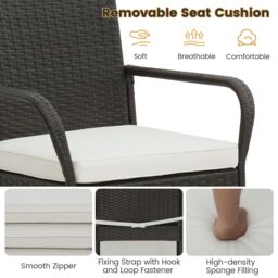 Gymax Set of 4 Patio Wicker Barstools Outdoor Armchairs With Soft Cushions in Dark Brown - Size: 4 Pack - thumbnail 5