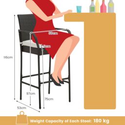 Gymax Set of 4 Patio Wicker Barstools Outdoor Armchairs With Soft Cushions in Dark Brown - Size: 4 Pack - thumbnail 6